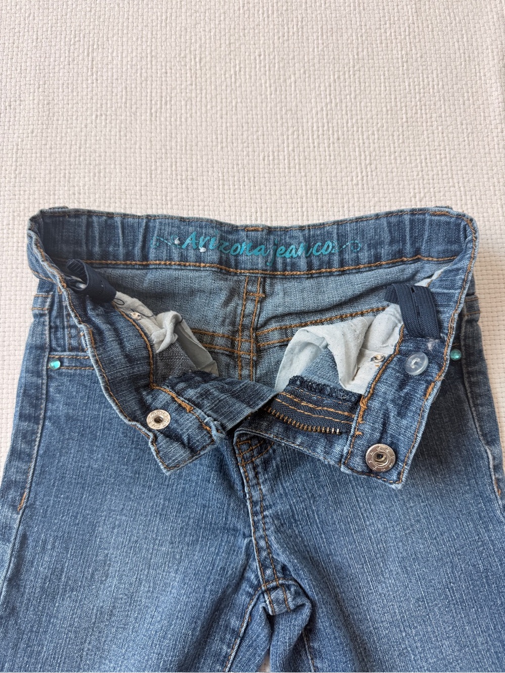 Arizona Jean Company Kids Blue Denim Jeans with Teal Accent - Picture 8 of 9
